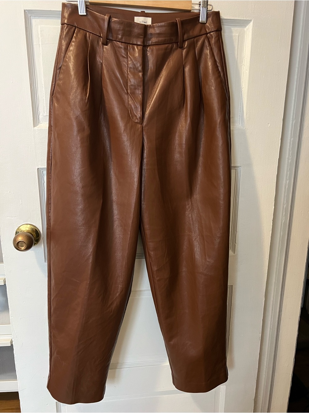 Aritzia Wilfred Brown Faux Leather Trousers